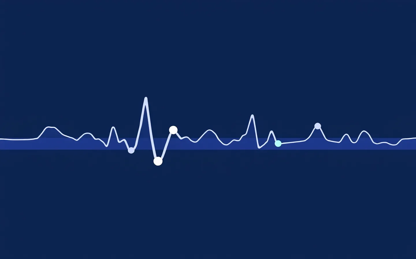 Editorial periwinkle schematic of an even, undisturbed growth-hormone pulse waveform over a raised baseline with one mint preserved-peak node, on a deep navy ground